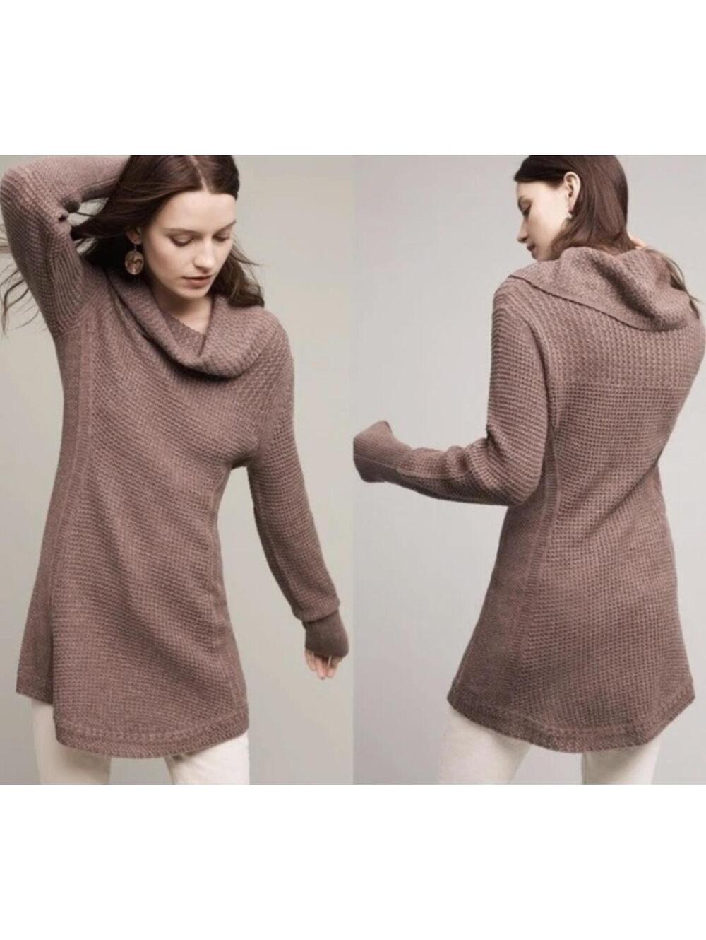 Anthropologie Angel of the North Knit Brown Cowl Neck Tunic Sweater Size XS